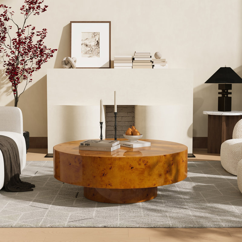 31.5" & 35" Round Solid Wood Burl Coffee Table – Unique Natural Swirl Patterns, Curved Elegant Design, Handcrafted Centerpiece