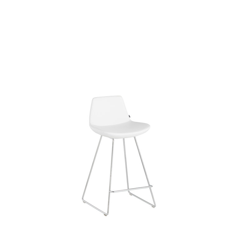 Upholstered Counter Stool with Metal Frame, White, Chrome, Counter Stool (24" Seat Height)