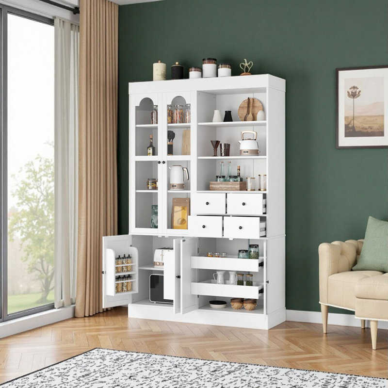 Topmax 47.2X15.7X75inch Freestanding Buffet With Hutch, White