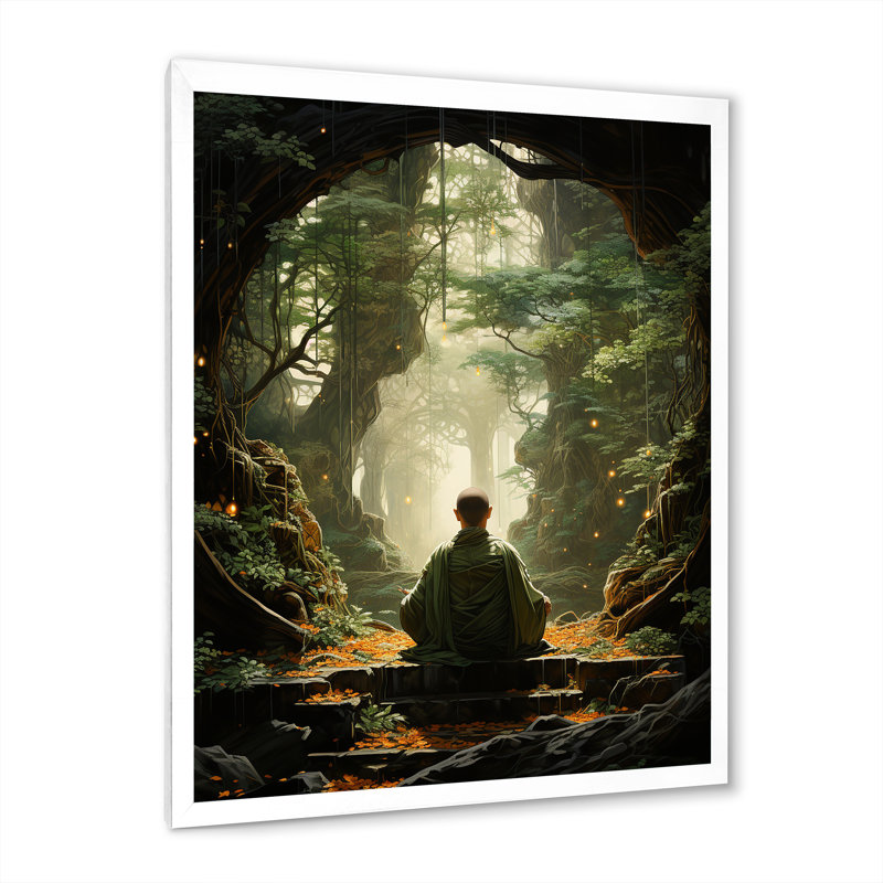 Art bouddhiste vert sur toile vert bouddhiste, Cadre photo blanc, L 30 po x H 40 po