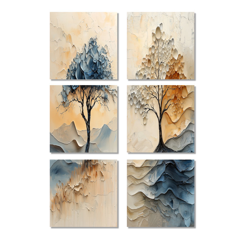Arbre de vie gris fauve sauvage - ensemble de 6 décorations murales arbre de vie, Toile tendue, Ne s’applique pas