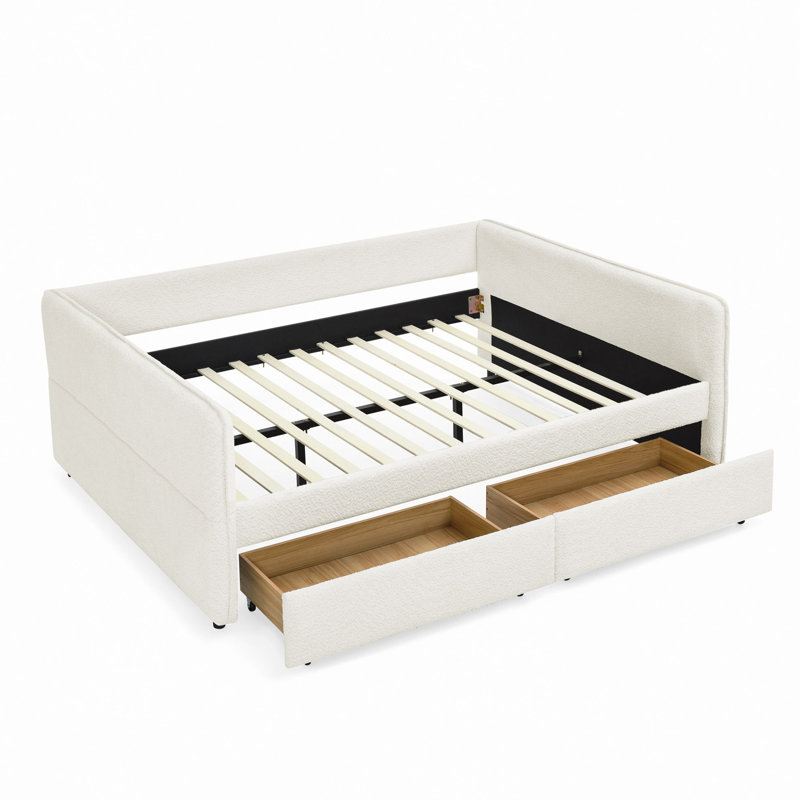 Daybed With Trundle Upholstered Tufted Sofa Bed, With Two Drawers,Boucle Fabric(88"X65.5"X29.5"), Beige