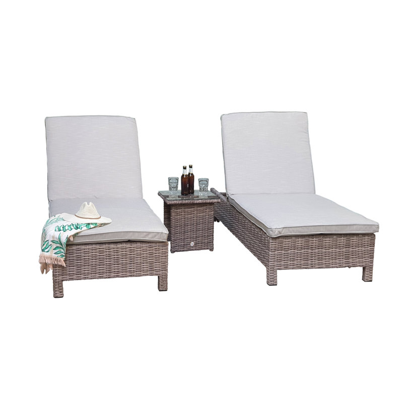 Ashyr 78.7cm Long Reclining Double Chaise with Cushions and Table, Light Brown