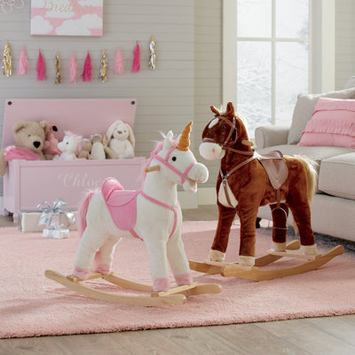 Adyaan Rocking Horse - Soft and Plush Ride-On Unicorn with Sturdy Wooden Base - Hand-Crafted Toy Rocker for Toddlers Ages 3 and Up