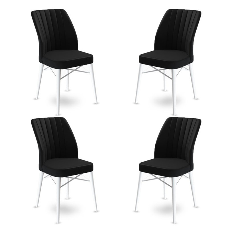 Pearlene 45cm H Velvet Upholstered Side Chair, 4, Black, White