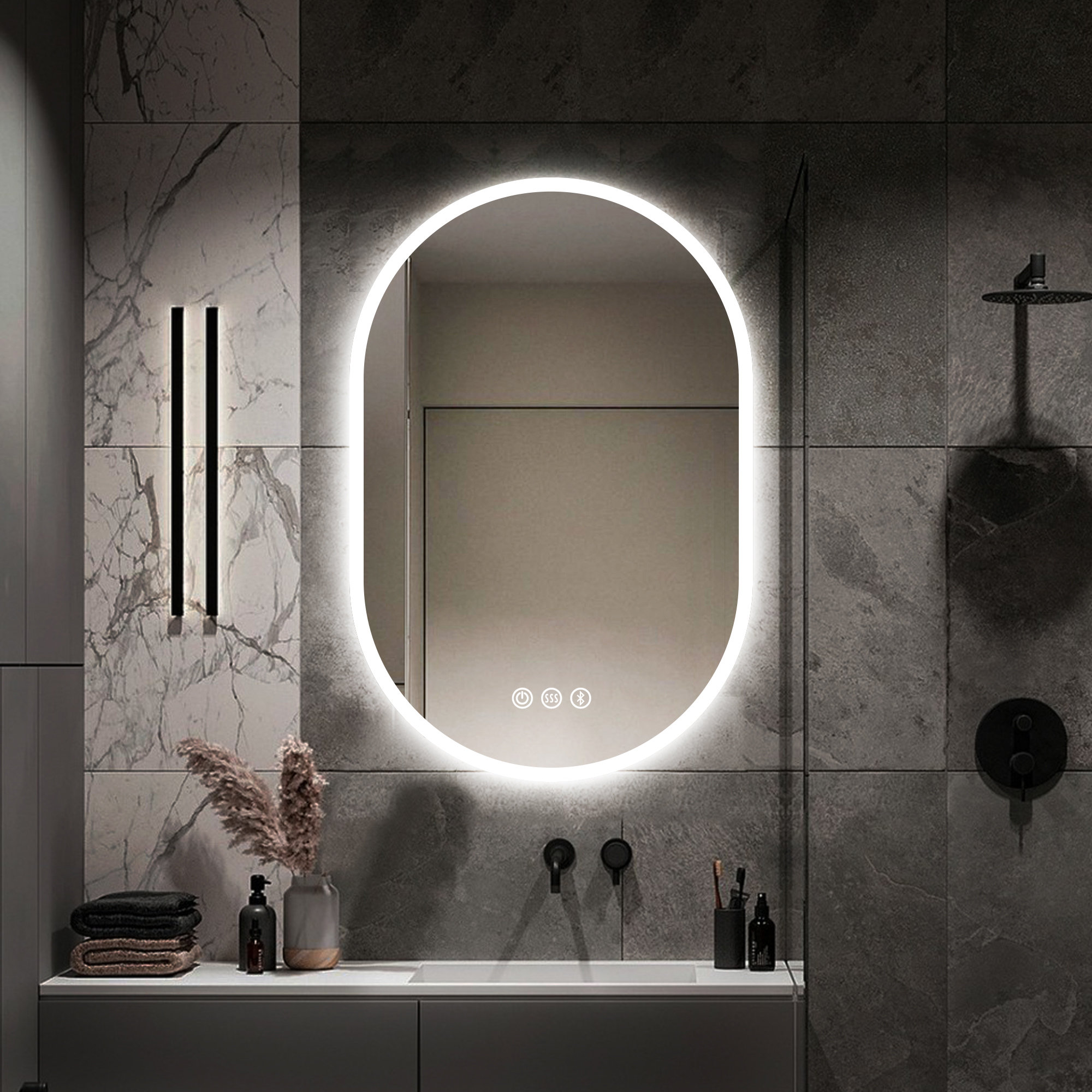 Oval LED Bathroom Mirror with Light Wall Mounted anti-fog