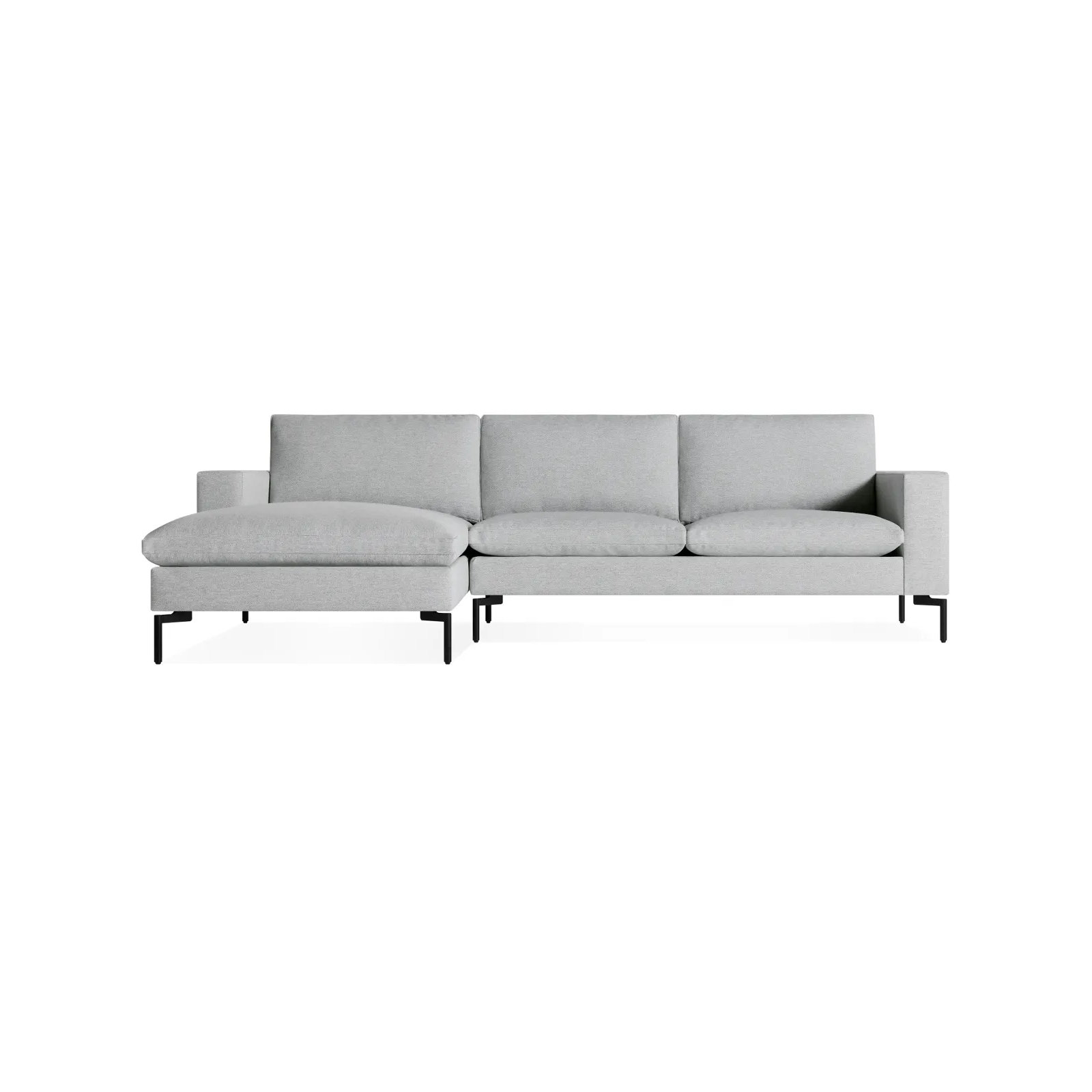New Standard Upholstered Chaise L-Sectional, Left Hand Facing, Black, Maharam Mode/Intaglio 100% Polyester
