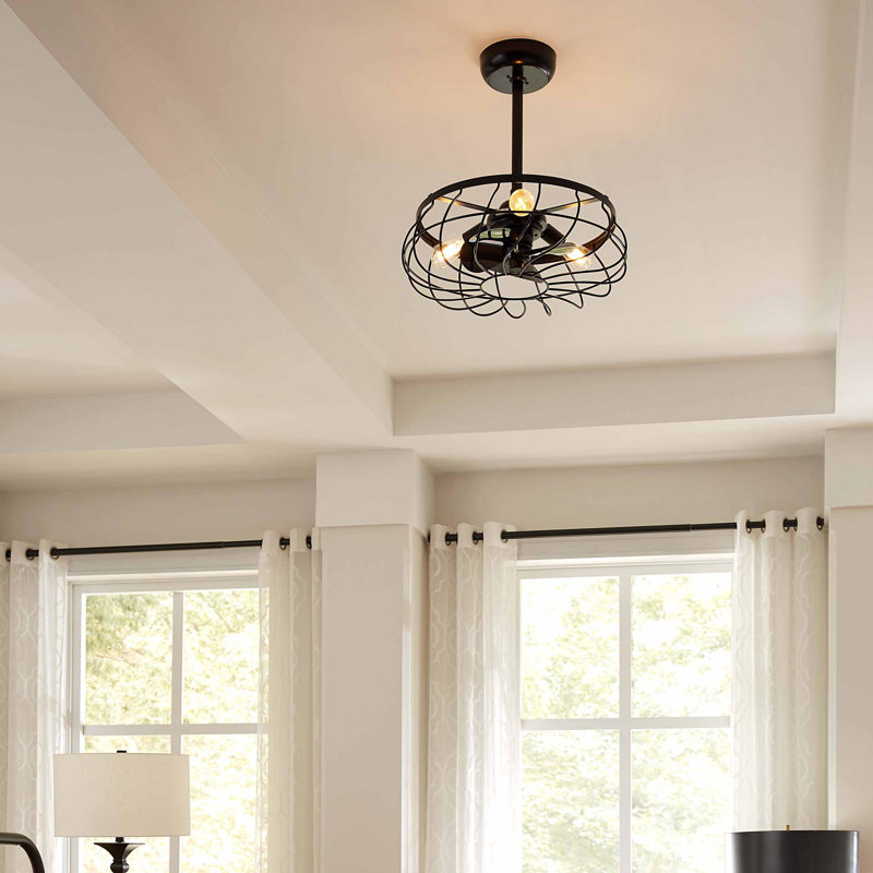 Ventilateur de plafond standard à 3 pales 22 po avec ensemble d'éclairage inclus Aric, Noir mat