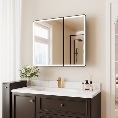 Lighted Recessed Or Surface Mount Medicine Cabinet With Mirror, Anti-Fog, Adjustable Shelves & Dimmable Front LED Lighting For Small Bathrooms And Modern Homes –