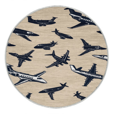 Machine Washable Transportation Beige Area Rug