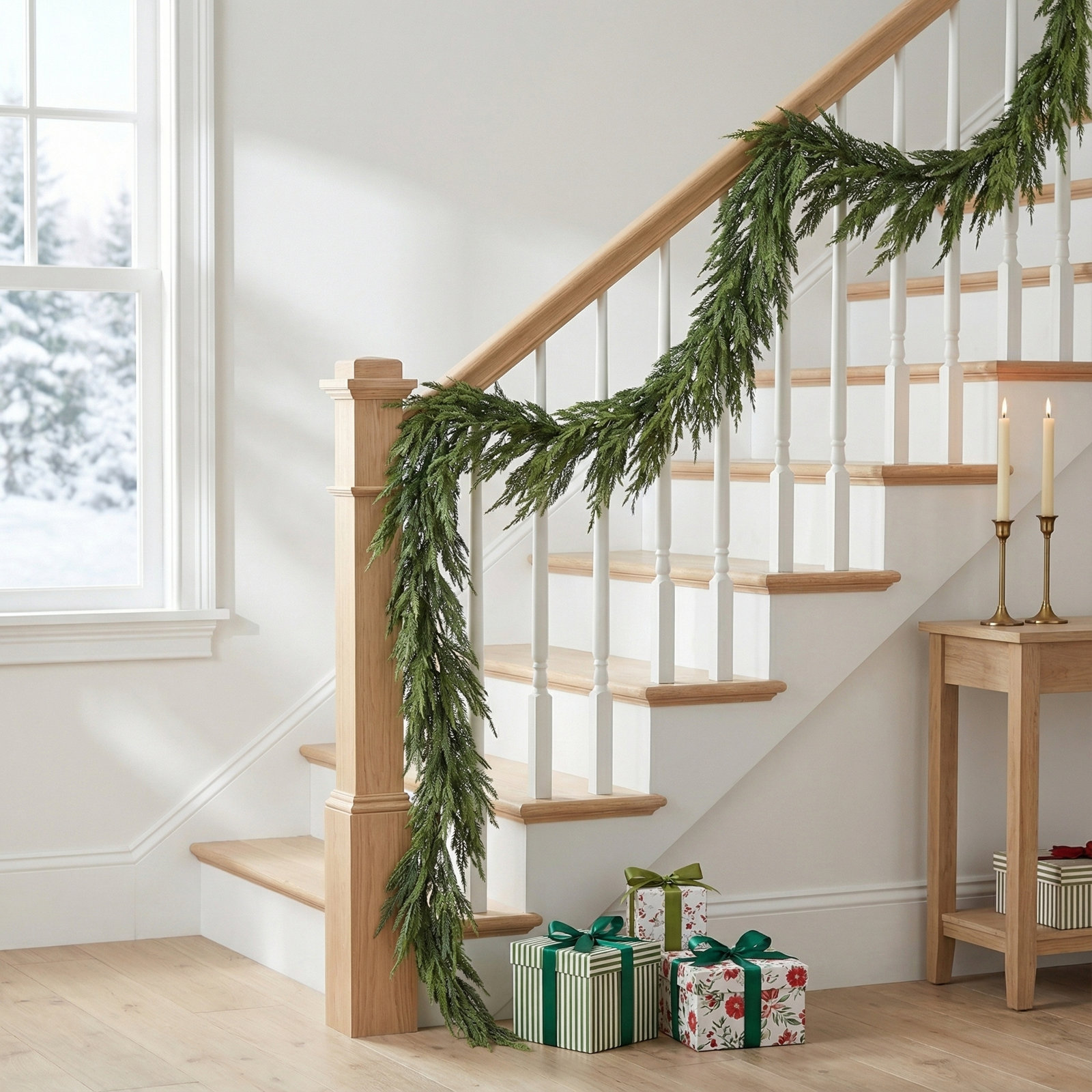 Real Touch Norfolk Pine Christmas Holiday Front Door Garland Table Runner, 10' L