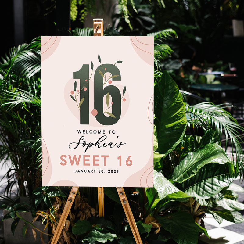 Grande enseigne de bienvenue Sweet 16 personnalisée, thème abstrait bohème, toile pour décor de fête, paq. 1, Oui