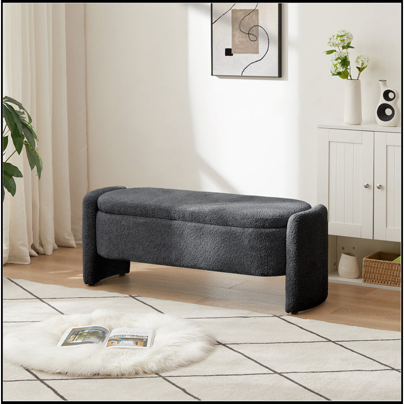 Banc de rangement repose-pieds ovale avec tissu d'agneau 3D et rangement spacieux pour une utilisation polyvalente dans le salon, le vestibule et la chambre à coucher