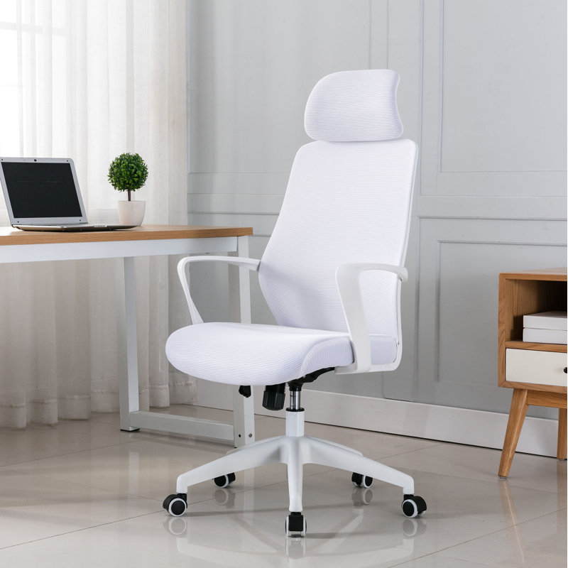 Mesh Office Chair with Headrest, White