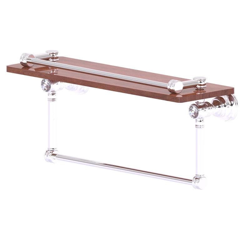 Freyja Ironwood Bracket Shelf with Towel Bar, 5.54" H x 16" W x 7.4" D, Polished Chrome