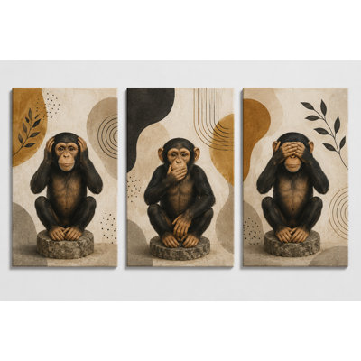 Large Set of 3 See No Evil Hear No Evil Speak No Evil Monkey Minimalist Monkey Wall Art Canvas Prints, Modern See Hear Speak No Evil Decor 16x24 Inch Canvas Print - Ready to hang