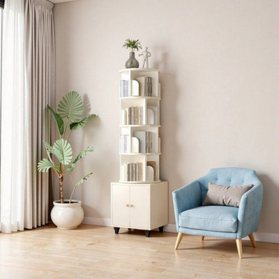 5-Tier Rotating Bookshelf with Storage Drawer