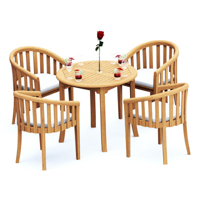 Ensemble de salle à manger 3 pièces en bois de teck de qualité A: table ronde de 36 po avec accoudoirs Lenong # 11LN0702