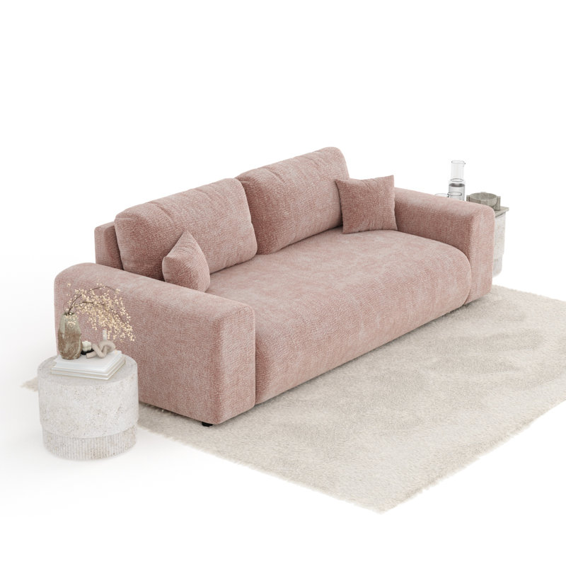 Three-seater square arm sofa, Pink Chenille