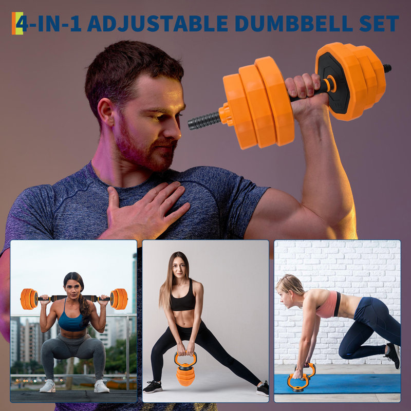 Ensemble d'haltères réglables 4 en 1, ensemble de poids de 66 lb utilisés comme haltères, haltères, kettlebells et support à pousser, équipement de gymnastique à domicile pour hommes, femmes