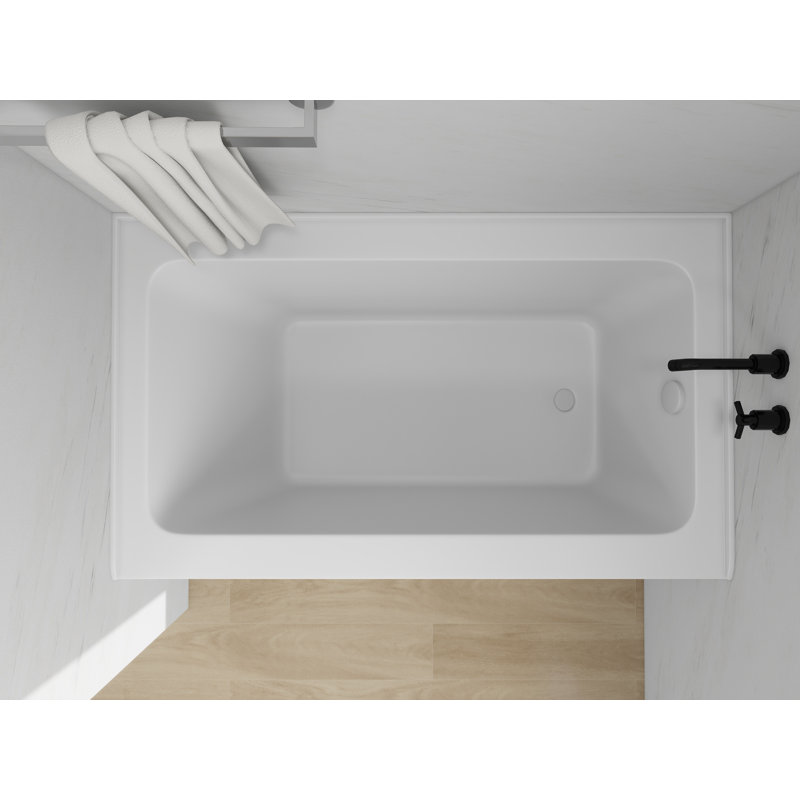 Baignoire de trempage en alcôve rectangulaire en acrylique de 54 pouces avec bride de carrelage à 3 côtés, Blanc pur