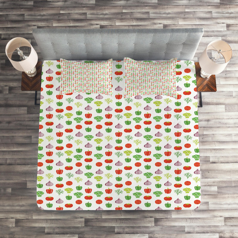 Vegetables Polyester Coverlet, King Bedspread + 2 Shams