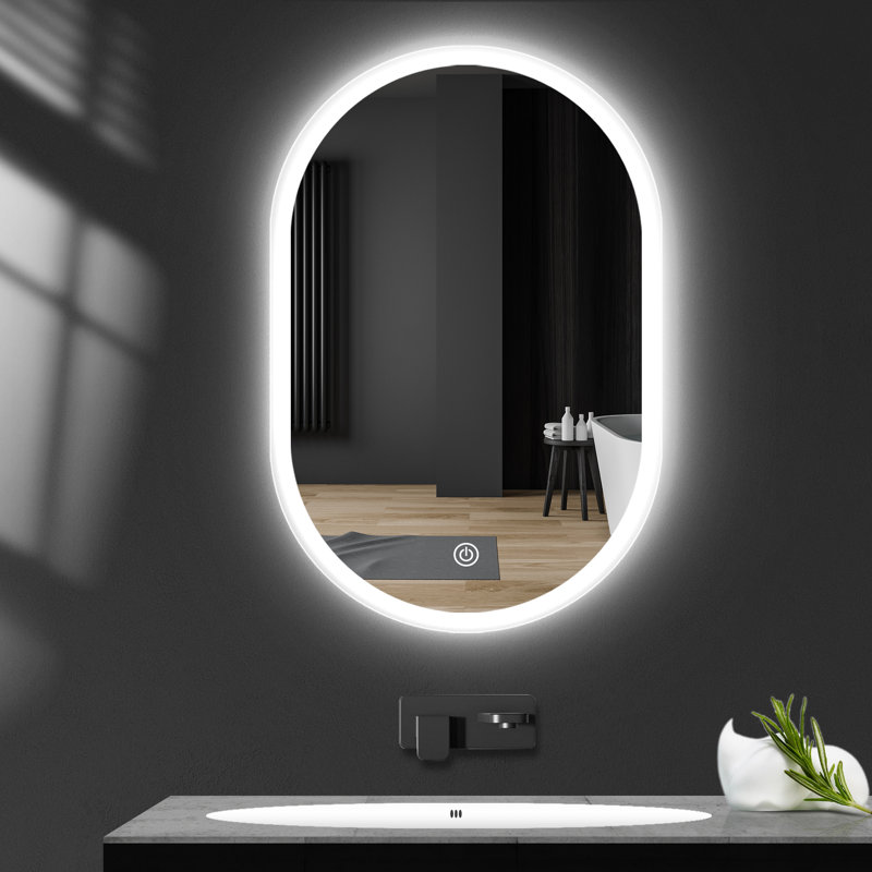Wall Mounted LED Mirror Frameless Bathroom Vanity Oval Lighted Mirror with Anti-fog&Dimmable Lights, 26" x 18"