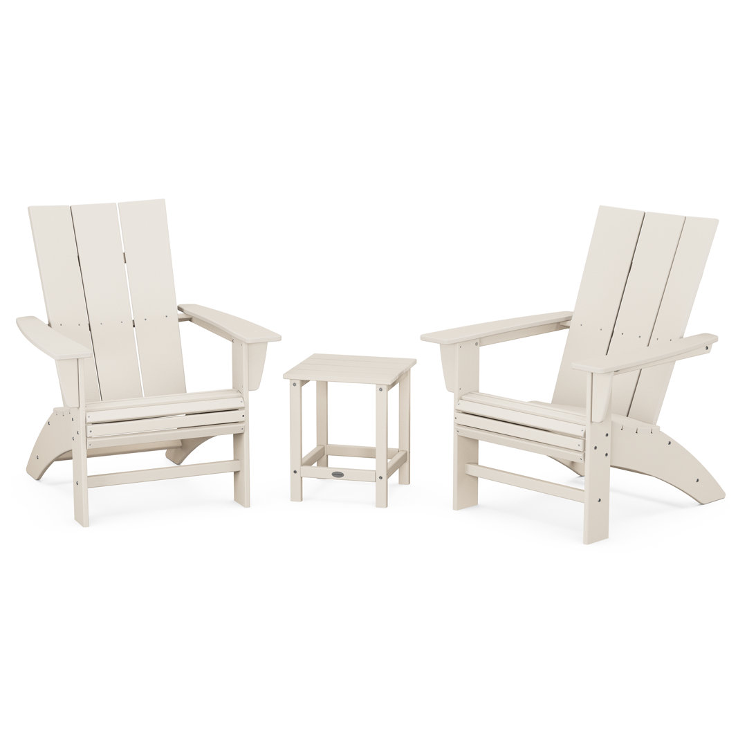 Modern 3-Piece Curveback Adirondack Set with Long Island 18" Side Table POLYWOOD® Color: Sand