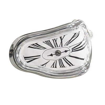 Melting Clock Plastic Retro Decorative Electroplated Metal Paint Desk Table for Office Silver