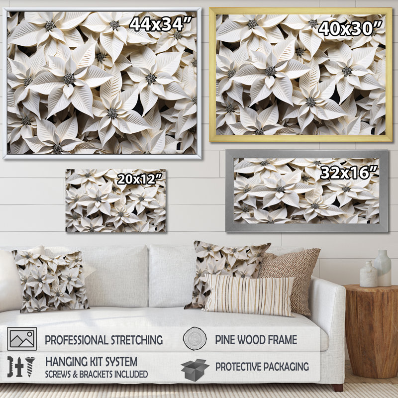 «White Poinsettia Serenade» sur toile, H 16 po x l 32 po x P 1 po, Toile tendue