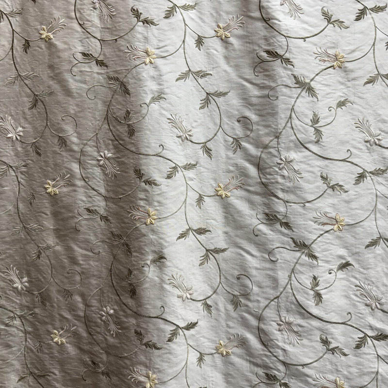 Giza Fabric | Floral Embroidered Silk Fabric | Drapery & Curtain Fabric, Putty