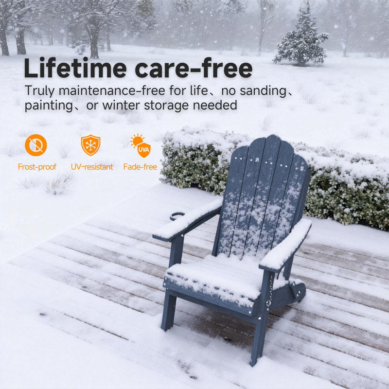  Ergonomic Folding Adirondack Chair with Cup Holder, All-Weather Patio Adirondack Chair for Outdoor, Easy Assembly, Navy