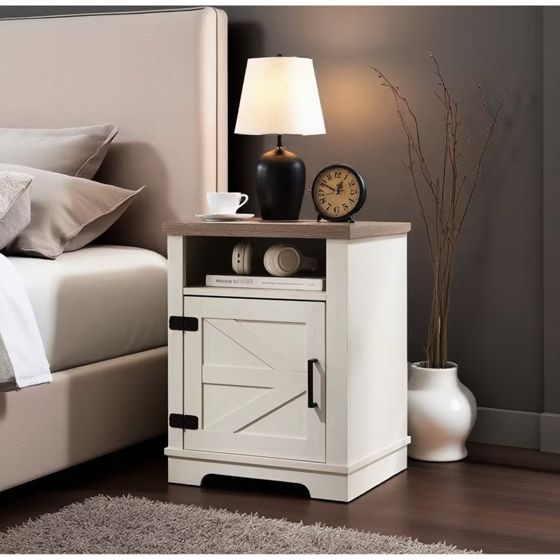 Table de bout rustique - Table de chevet avec rangement pour chambre à coucher et bureau, couleur blanc + chêne, compartiments latéraux modernes spacieux, chêne blanc, robuste