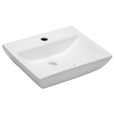 Lavabo de salle de bain mural rectangulaire en porcelaine blanche avec trop-plein