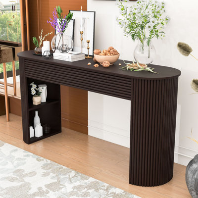 Retro Fluted Three Drawer Console Table with Shelves