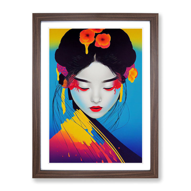 XV1022-4090X Splashed Geisha No.5 - Single Picture Frame Painting, 64cm H x 46cm W x 2cm D, Walnut
