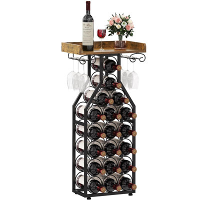 Freestanding Esteven With 19-Bottle & 12-Glass Storage - Elegant Wine-Shaped Design, MDF & Metal Structure, Space-Saving Bar Cabinet For Home, Kitchen, Dining Room, Wine Cellar