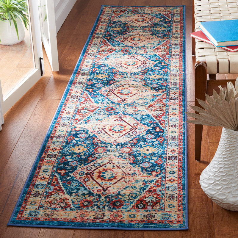 Tapis oriental bleu / doré Manado, Tapis de couloir 2 pi 2 po x 9 pi