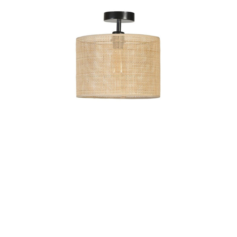 Lustre élégant avec corps en métal et capuchon en bambou, 11,8 po de diamètre x 11,8 po de hauteur | Douille E27, 40 W maximum | Finition élégante dorée, noire et beige | Parfait pour l'éclairage du salon, de la salle à manger et du vestibule