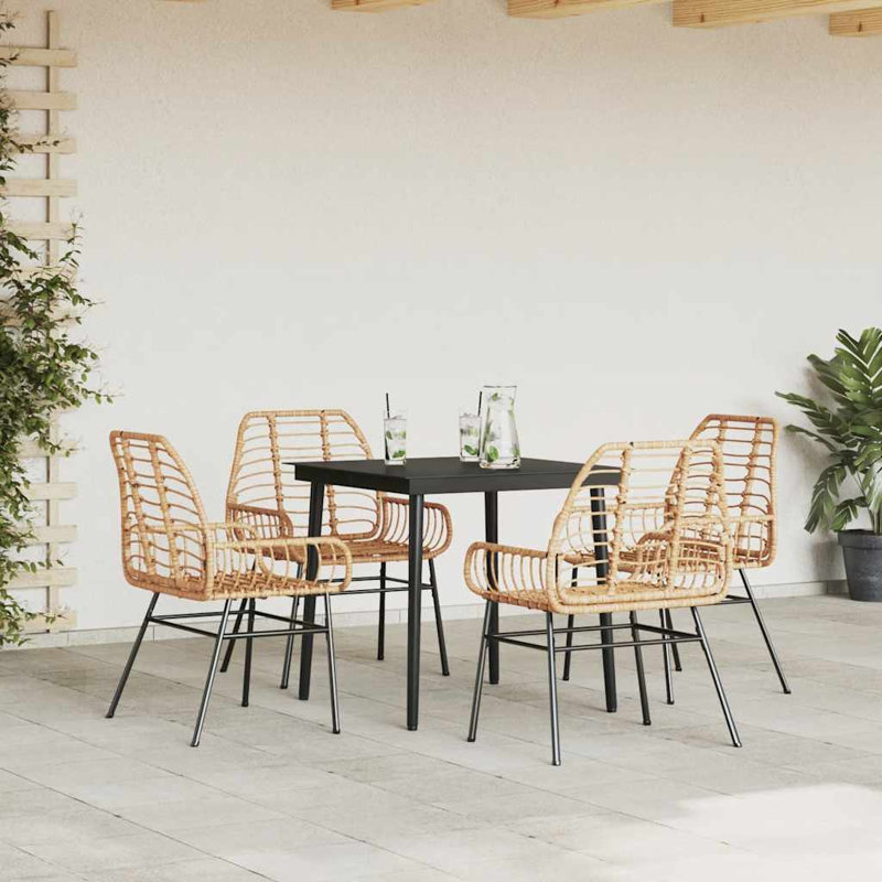  Ensemble de salle à manger de jardin brun et noir, Brun, 4