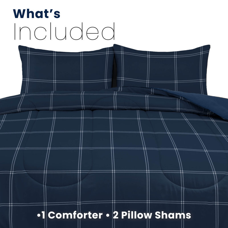 Martex Solid Color Reversible Comforter and Sham Bedding Set Super Soft Brushed Fabric, Queen Comforter + 2 Standard Shams