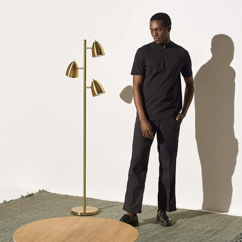 Mid-Century Modern Brass 64" Adjustable 3-Light LED Floor Lamp