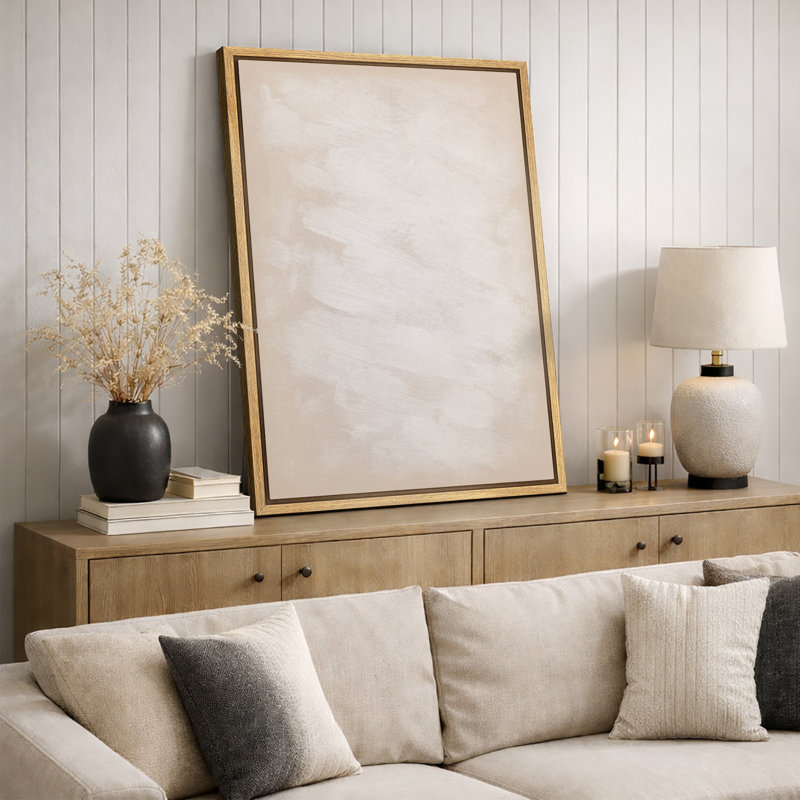 Œuvre d'art minimaliste minimaliste beige, géométrique neutre moderne, chambre à coucher ou étude murale, impression sur toile encadrée