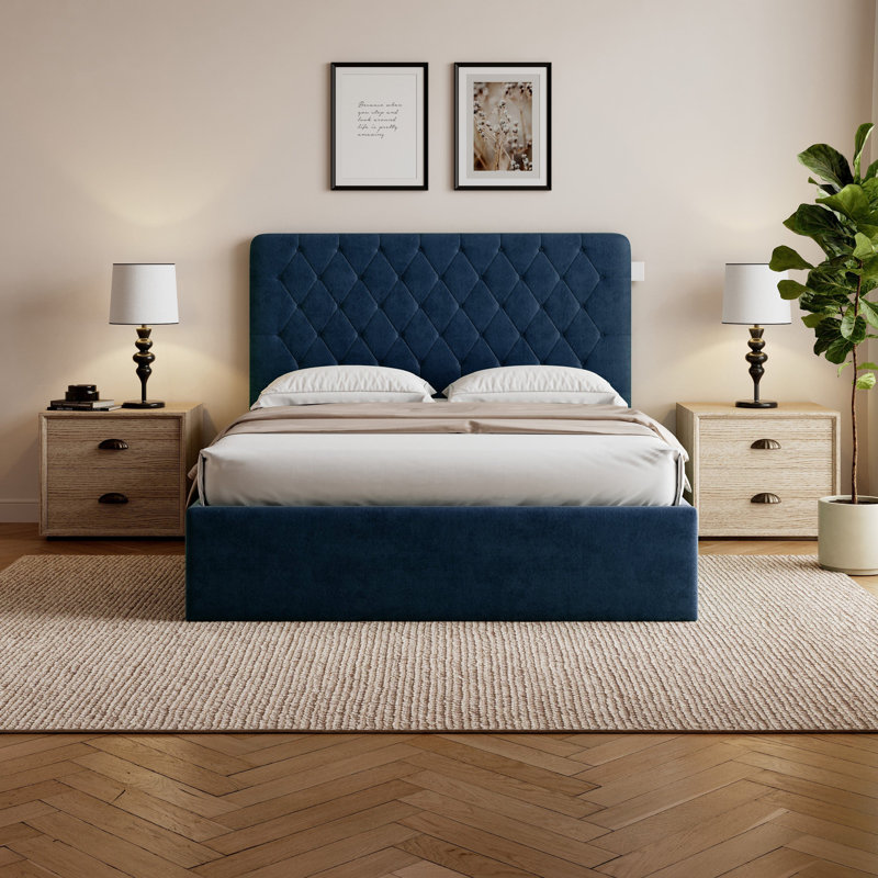 Alessia Upholstered Ottoman Storage Bed, Blue, King (207 x 156 cm)
