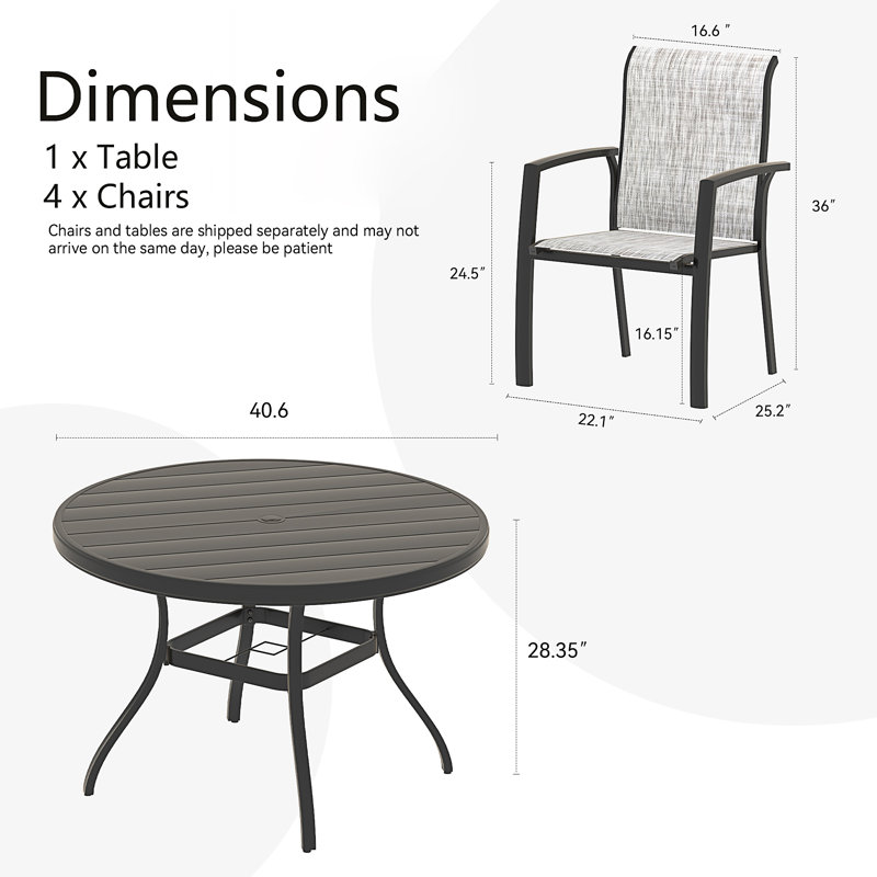 Ensemble repas 5 pièces pour patio, 5 pièces: table, 4 chaises, Noir