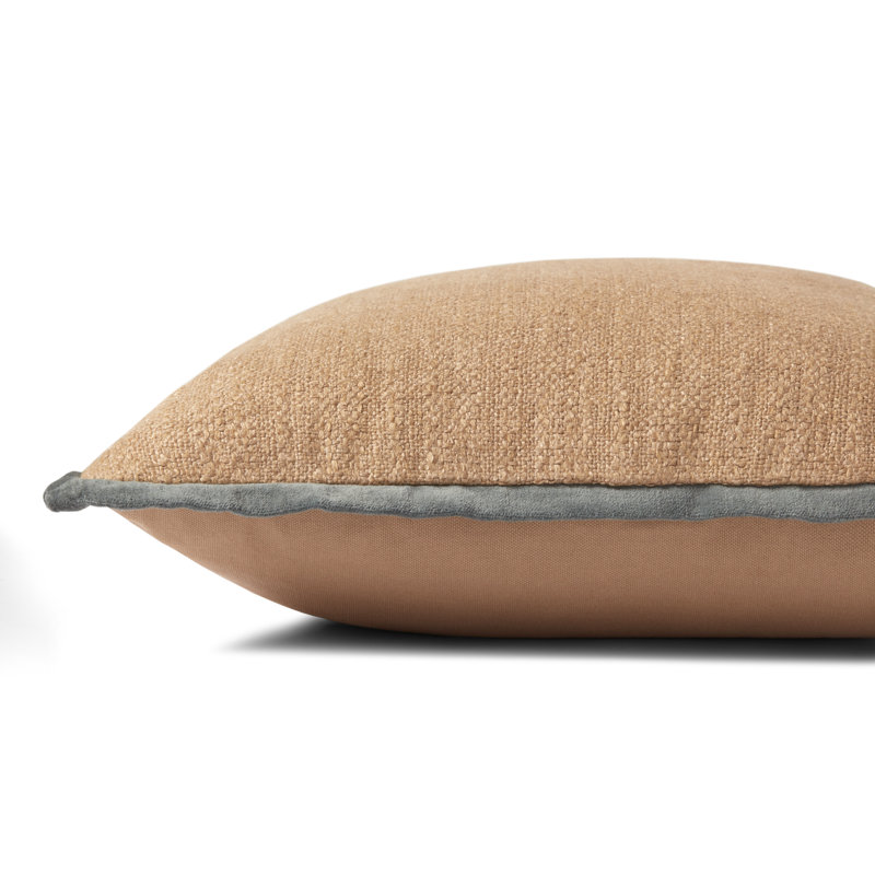 Natural Tan and Blue Linen Cotton Square Pillow Cover