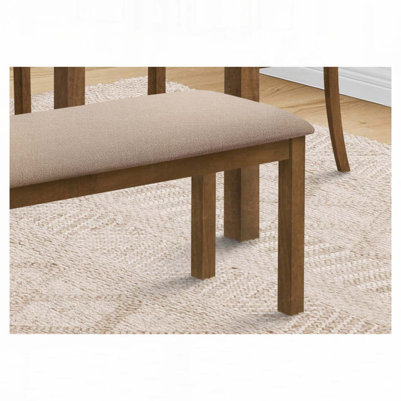 Jearldean 100% Polyester Upholstered Bench, Beige, Walnut Brown