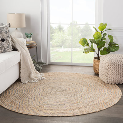 Tapis rond beige / gris en jute / sisal tressé à la main Juhasz