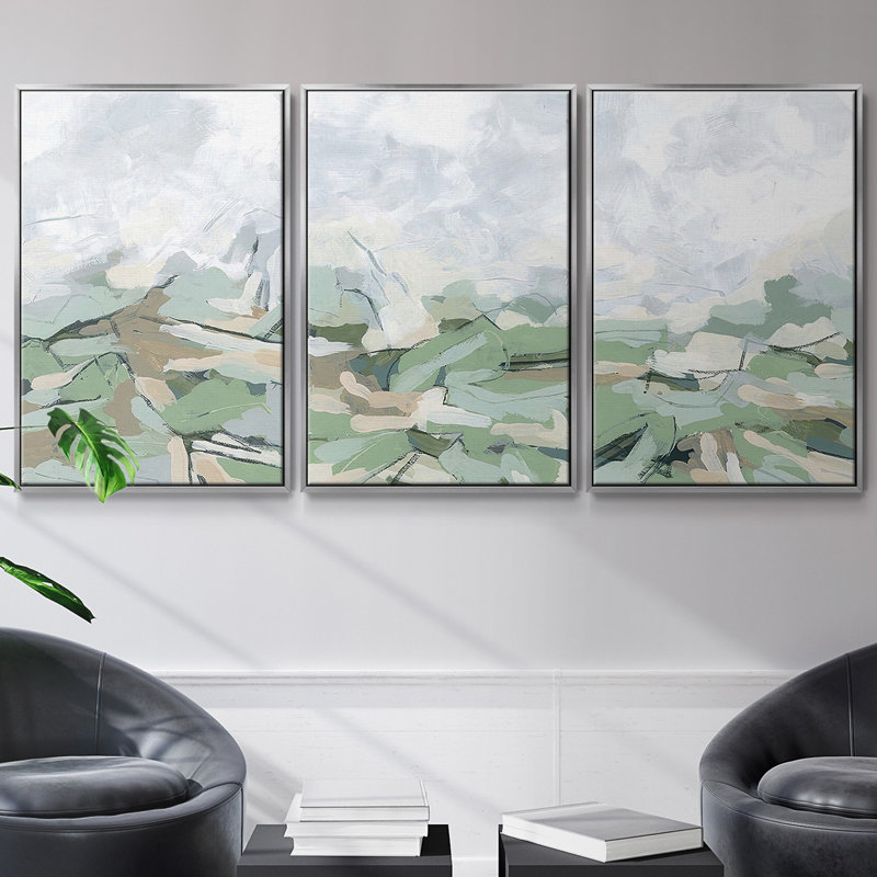 Snowcap Valley I, ensemble de 3 toiles encadrées sur toile, Argent argent, H 40 po x l 78 po