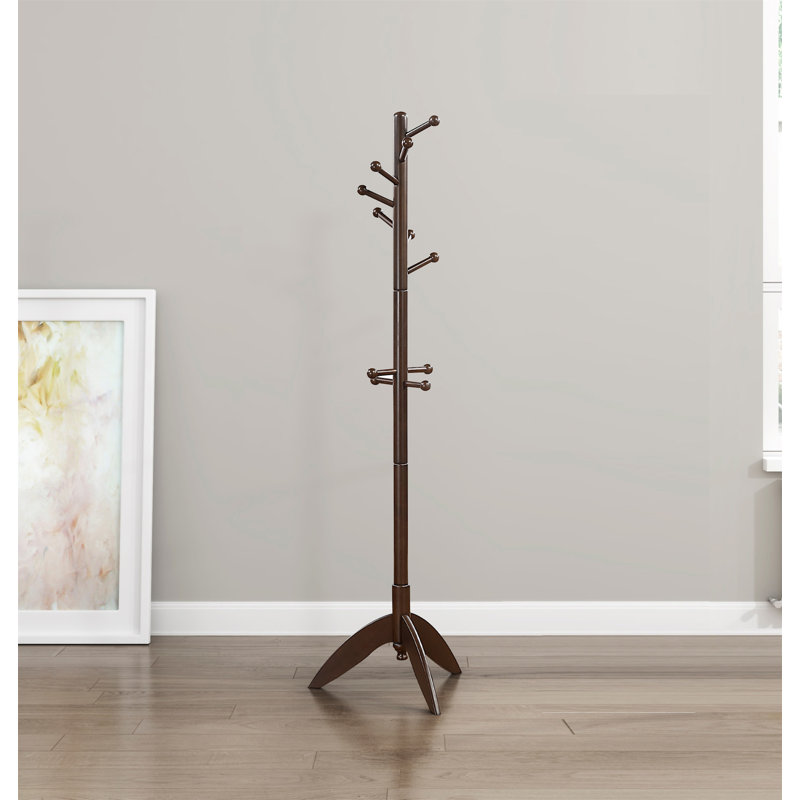 Dark Brown Finish Coat Rack Solid Wood, Dark Brown
